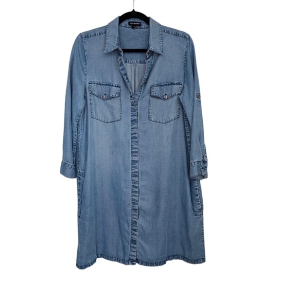 Club Monaco Blue Denim Shirt Dress Size Small - Picture 2 of 6